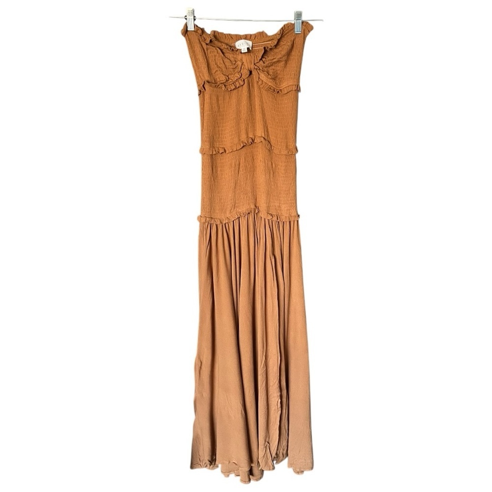 MABLE Strapless Smocked Knot Front Side Slit Maxi Dress - Picture 6 of 10